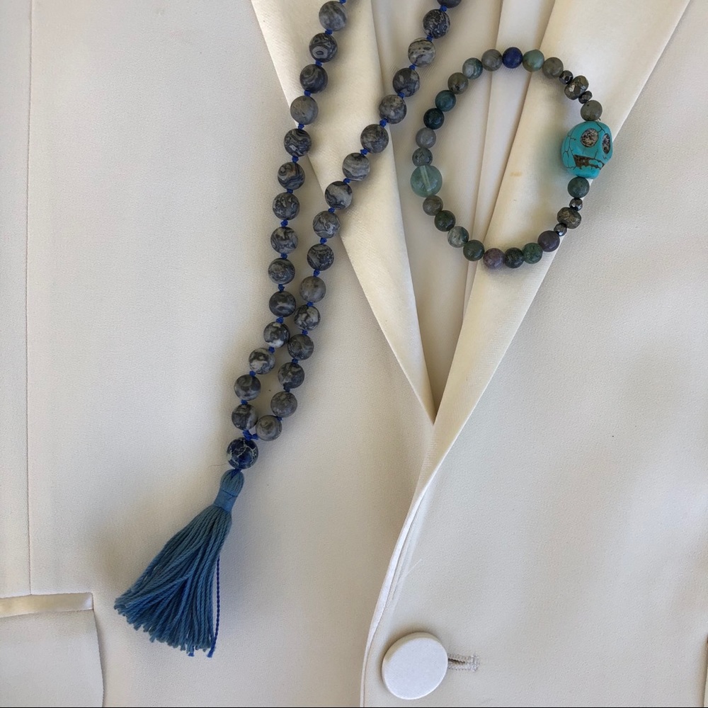 Set- Stone tassel neck and bracelet